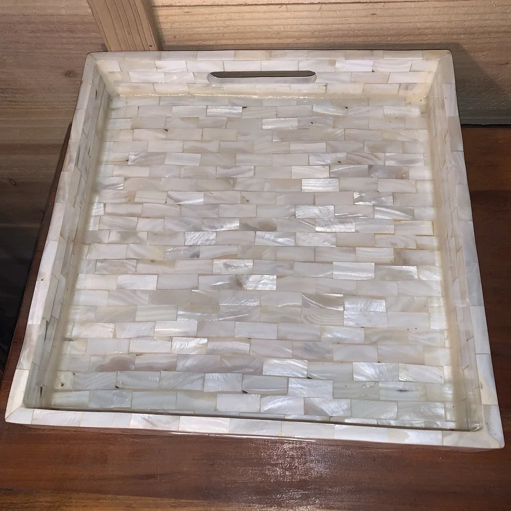 Handmade Decorative Mother‎ of Pearl Tray with Mosaic Pattern Square 12